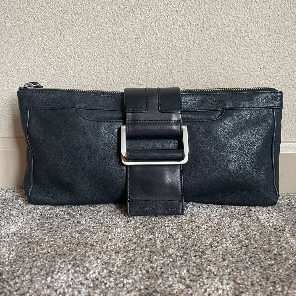 Kenneth Cole Black Leather Clutch with Silver Buckle
